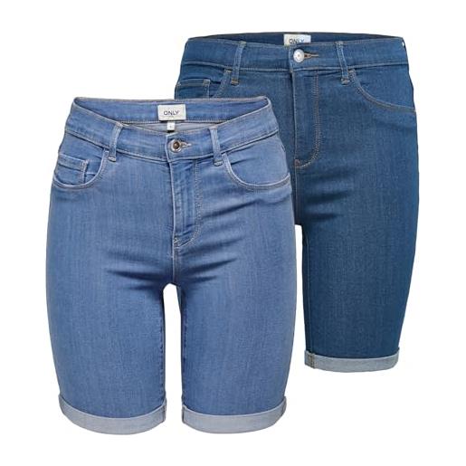 ONLY onlrain - pantaloncini da donna in jeans, a vita media, aderenti, b: light blue denim/medium blue, 3xl