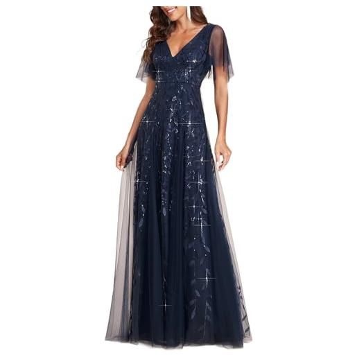 Ever-Pretty vestiti da cerimonia linea ad a scollo a v per cerimonia sera damigella lungo con paillettes donna ee00736