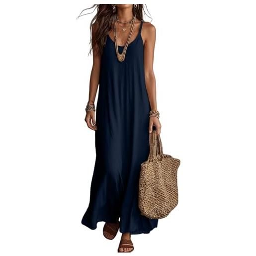Generico vestiti donna estivi lino tinte unite scollo rotondo spaghetti - abbigliamento donna vestito larghi morbido basic, summer dress viaggi spiaggia marina m
