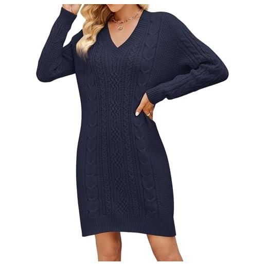 Heersan vestito casual donna invernale maglione abito elegante maniche lunghe con scollo a v elasticizzato vestiti abito autunno pullover caldo