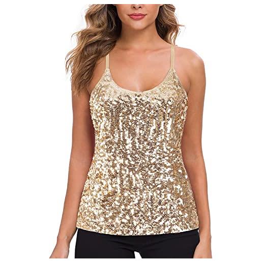 WILLIAMHUA top con paillettes canottiera da donna canotta luccicanti impreziosita tank top