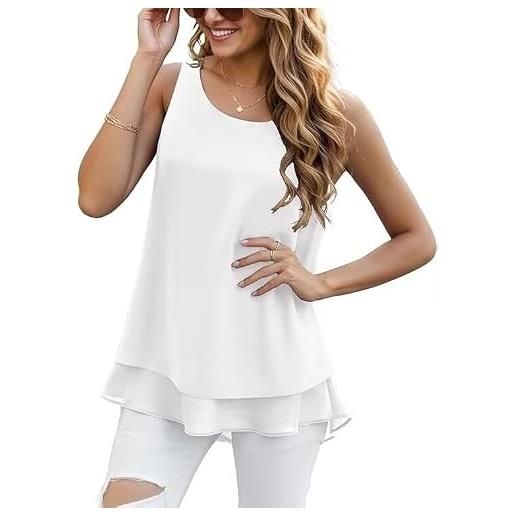 YGJIEGENG canotte da donna senza maniche in chiffon a doppio strato camicetta casual tunica