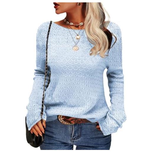Tankaneo maglione da donna a blocchi di colore, a maniche lunghe, girocollo | maglia a maniche lunghe, maglione all'uncinetto, a righe, slim fit, maglieria, top, casual, felpa, maglione, maglione