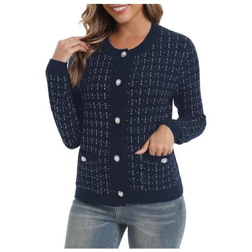 EXCHIC donne elegante adatta slim maniche lunghe apri fronte cardigan collo rotondo pulsante giù maglione giacca con tasche