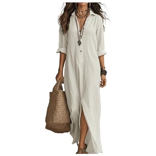 Generico vestiti donna estivi colletto rovesciato manica lunga tinte unite - moda donna estate 2026 vestiti larghi caratteristico, vestito raffinato semplice dresses for women casual