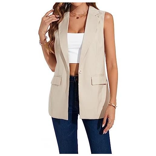 LADI TREND gilet lungo da donna, senza maniche, da ufficio, completamente foderato, con un bottone