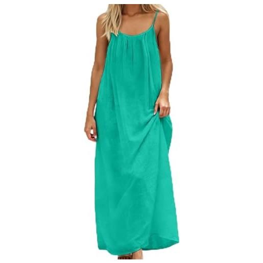 Generico vestito estivo donna lungo lino abito - casual sleevele open back maxi dre loose fit robe housewear dre casual tinta unita senza maniche loose maxi abiti senza schienale con cordino