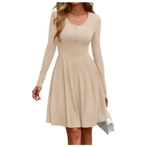 EIRUKON vestito donna invernali autunnali maniche lunghe vestiti girocollo casual maglia vestiti elegante linea a vestitino al ginocchio autunno inverno vita alta abito, beige, s