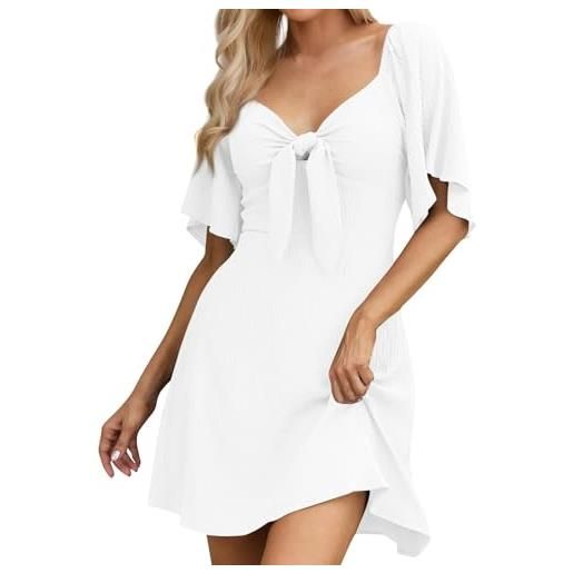 Generico abiti estivi donna scollo a v tinte unite manica corta - abbigliamento donna estivo vestiti slim fit casual, vestito semplice morbido dress traspirante raffinato
