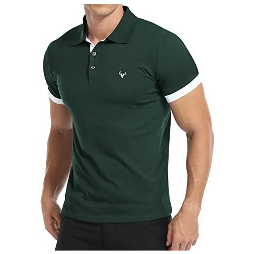 KUYIGO polo a manica corta da uomo in tessuto di cotone fresco e traspirante premium s verde scuro