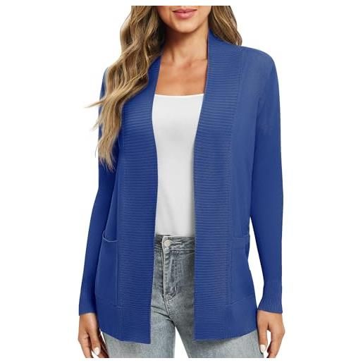 EXCHIC donna casuale manica lunga lavorare a maglia cardigan leggero comodo fronte aperto maglioni lunghi con tasche