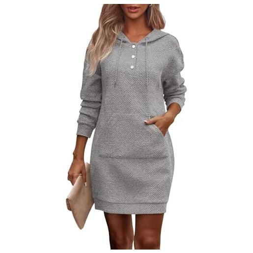 ABYOVRT abito felpa donna con cappuccio e tasca abito casual in tessuto a nido d'ape per autunno inverno, grigio, l