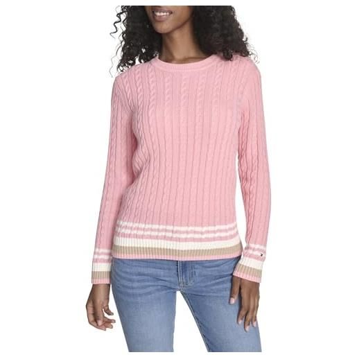 Tommy Hilfiger cotton crewneck cable sweater pullover, english rose multi, xl donna