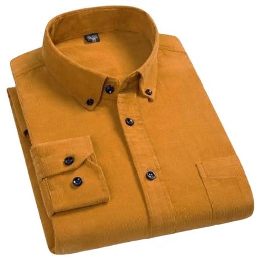 WLLDDDIU camicia da uomo in velluto a coste di cotone, manica lunga, con bottoni, vestibilità regolare, camicia formale da lavoro con taschino sul petto, casual, soprabito autunnale, da indossare t