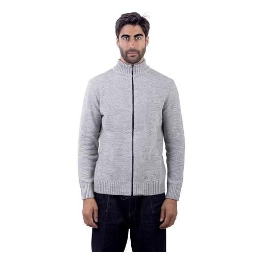 CLASSE77 maglia con cerniera in lana misto alpaca - mezzo collo a tinta unita;Punto di cucitura chicco di riso - cardigan maglione invernale con zip - made in italy (xl, grigio chiaro)