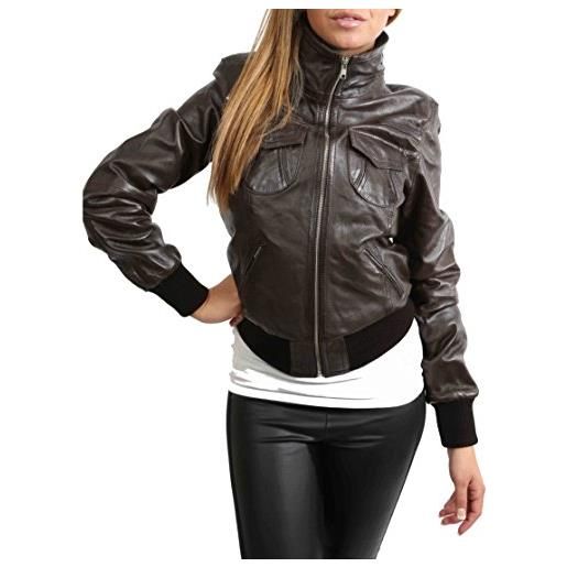 House Of Leather giacca di cuoio reale del bomber delle donna blouson casuale breve di slim fit motto marrone (x-large)