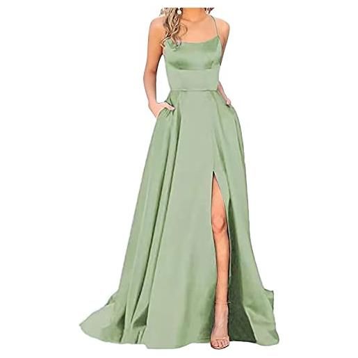 Generico abito cerimonia donna - abiti da verde salvia curvy sposa wedding dress prom dresses ladies long women elegant backless crisn satin spaghetti party side slit evening with pockets