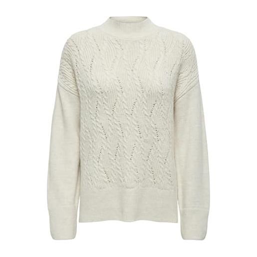 ONLY onlleise freya ls high neck knt maglione, bianco e grigio, xs donna