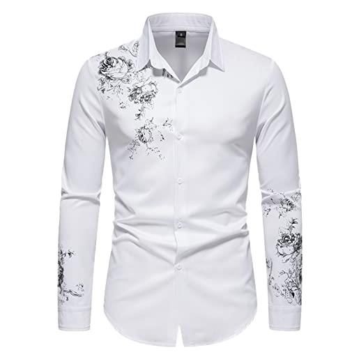 Kobilee camicia no stiro uomo regular elasticizzata camicia bianca slim fit fantasia camicia seta taglie forti manica lunga camicia elegante da cerimonia fiori abito trasparente