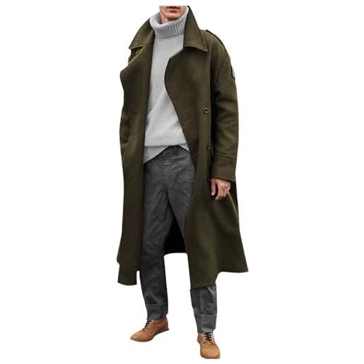 Generic trench oversize da uomo, monopetto, con revers a lancia, lunghezza al ginocchio, lungo cappotto invernale, giacca verde militare, taglia m