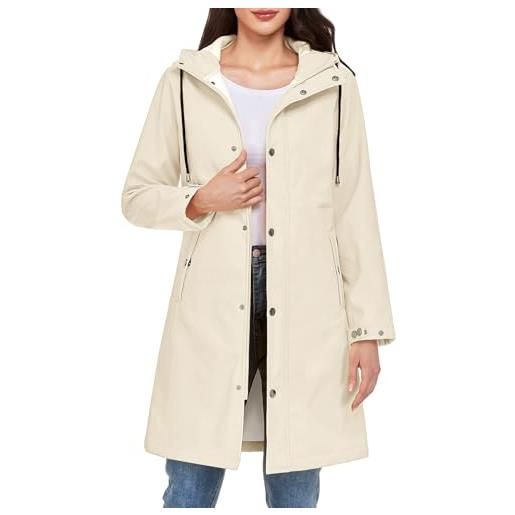 Tuopuda giacca donna in pile giacche con cappuccio lungo giubbotto con cerniera giacca softshell antivento parka impermeabile primavera autunno inverno(bianco spento, s)