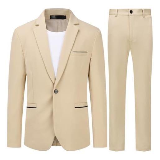 Allthemen abito da uomo 2 pezzi completo da uomo slim fit abito da sposa con un bottone elegante cachi xs
