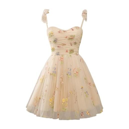 Vhersily abiti damigella d'onore, donna ricamo floreale tulle abiti da ballo, corsetto lungo spaghetti fata ruggine abito da sera formale vestito da festa, vestiti primaverile, da cocktail, raffinato