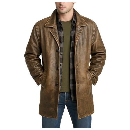 Fashion_First trench da uomo a 3/4 di media lunghezza, in vera pelle, stile vintage dean winchester, giacca lunga da auto, marrone vintage. , s