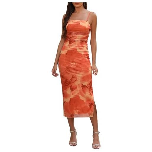 Adigaber abito da donna spaghetti stampati fessura laterale maglia montato maxi abito