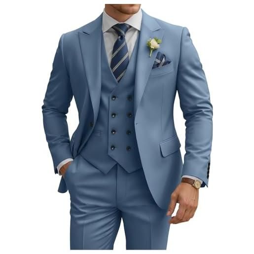 TIJOFA - completo da uomo a 3 pezzi, slim fit, giacca doppio petto, perfetto per matrimoni. Tuxedo classico con un bottone, ideale per eventi formali, prom e cene eleganti. , blu polvere, m