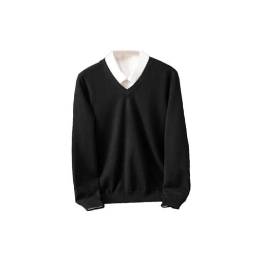 Generic pullover casual da uomo con scollo a v in cashmere lavorato a maglia maglione inferiore pullover slim fit maglione, nero , xxl