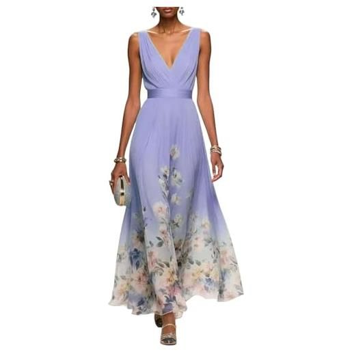 Generico abito lungo estivo donna elegante cerimonia vestito matrimonio invitata primavera boho chic chiffon scollo a v sexy maxi taglie forti curvy lino cotone casual mare spiaggia vacanza moda 2026 (a01, m)