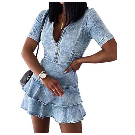 nicticsi mini abito da donna elegante moda vestiti di jeans slim-fit estivi abito a manica corta chic retro bodycon vestito casual a01 l