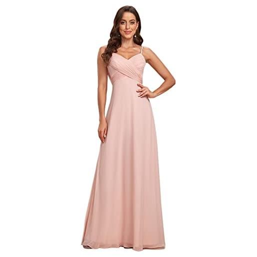 Ever-Pretty vestiti da damigella donna lungo scollo a v senza maniche linea ad a chiffon senza schienale rosa 50