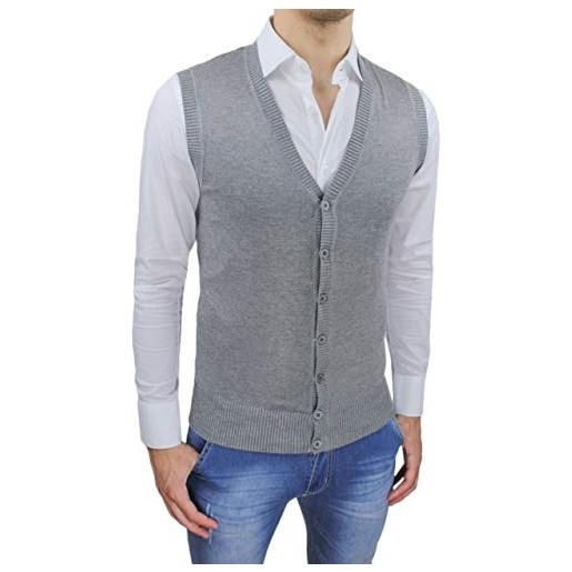 Evoga gilet smanicato uomo slim fit casual elegante corpetto maglia cardigan (l, grigio chiaro)