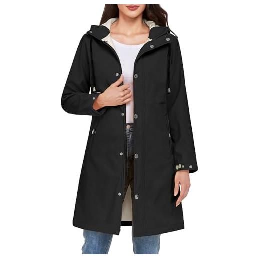 Tuopuda giacca donna in pile giacche con cappuccio lungo giubbotto con cerniera giacca softshell antivento parka impermeabile primavera autunno inverno(nero, s)
