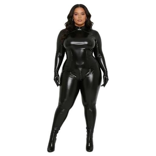 Aislor body da donna effetto bagnato in pelle tuta intera a manica lunga monopezzi e tutine metallico lucido catsuit jumpsuit leggings con zip al cavallo nero l
