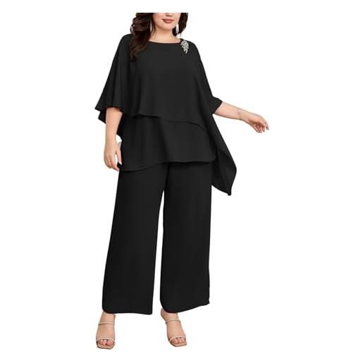 Hanna Nikole plus size madre della sposa pantaloni abiti 2 pezzi chiffon set increspature strati di matrimonio guest outfit