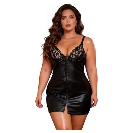 comeondear vestito sexy donna pelle pu abito sexydonna hot corto de festa vestiti pizzo taglie forti con cerniera scollo a v tubino aderente regolabile miniabito discoteca dress nero, s
