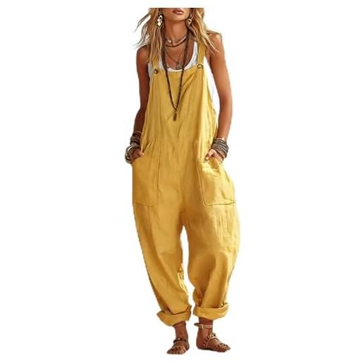 Generico salopette donna estiva casual lunga elegante in cotton tuta jumpsuit intera curvy moda con tasche tessuto morbido traspirante tuta casual estiva per passeggiate vacanze e uso quotidiano
