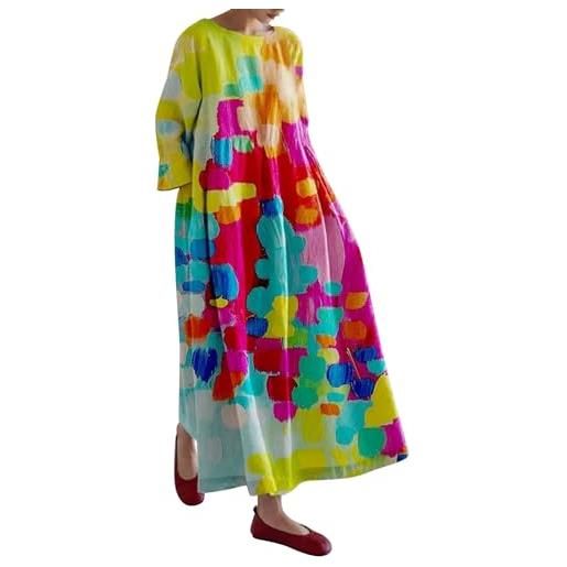 Generico abiti donna estivi cotone lino comodo lungo casual vestiti estivi larghe boho elegante abiti in lino vintage elasticizzato vacanza vestito boho spiaggia primavera taglie forti abito da spiaggia