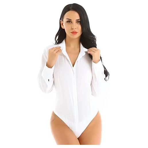 Mufeng body da donna camicia bianca maglia elegante a maniche lunghe. Corte slim estiva maglia colletto perizoma bodysuit shirt body shaper abito ufficio casuale bianco s