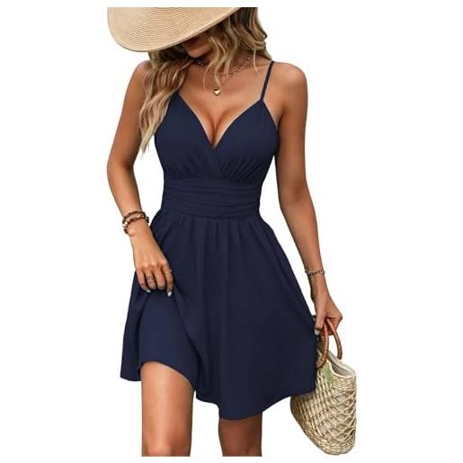 LIAMERHE abito estivo donna corto scollo a v e spalline sottili elegante vestito sexy a-line vita alta vestiti casual vestito estivi senza maniche per spiaggia festa party sera vacanze