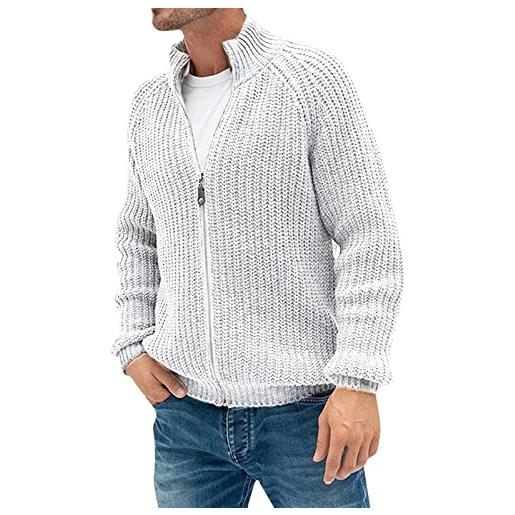 Generic cardigan lavorato a maglia da uomo con cerniera spessa lavorato a maglia cerniera modello maglione maglione full zip anteriore colletto classico maglieria maglione stile classico, bianco, m