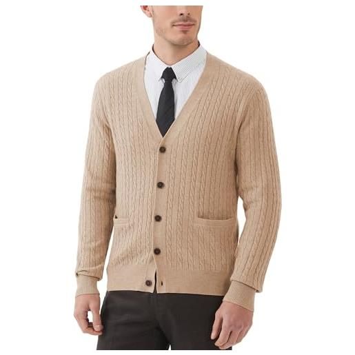 Kallspin maglione da uomo in misto lana con maglia a cavi e scollo a v(caffè, m)