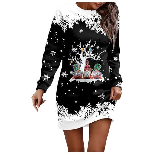 Generico felpa natale da donna lunga elegante, vestito in felpe donna con stampa babbo natale, maglione natalizia invernale caldo christmas abbigliamento abito perfetto per feste e regali di natalizio