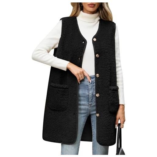 RITOSTA gilet pile donna lungo smanicato giacca teddy invernale caldo giubbotto termica cappotto senza maniche elegante gilet pelliccia lunga parka giacche con tasca