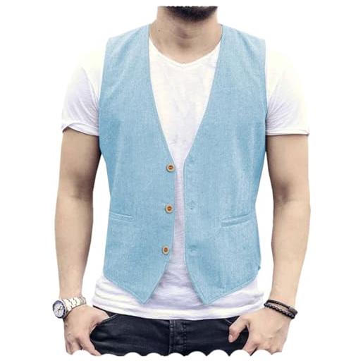 AeoTeokey gilet estivo da uomo in cotone casual per matrimonio, azzurro, xxl