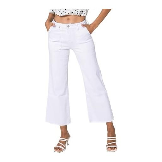 Nina Carter p512 jeans da donna flared - 7/8 cropped, vita media elasticizzata, orlo sfilacciato, look usato, pantaloni a zampa con cuciture decorative e tasche, bianco (p512-10), xxl sottile