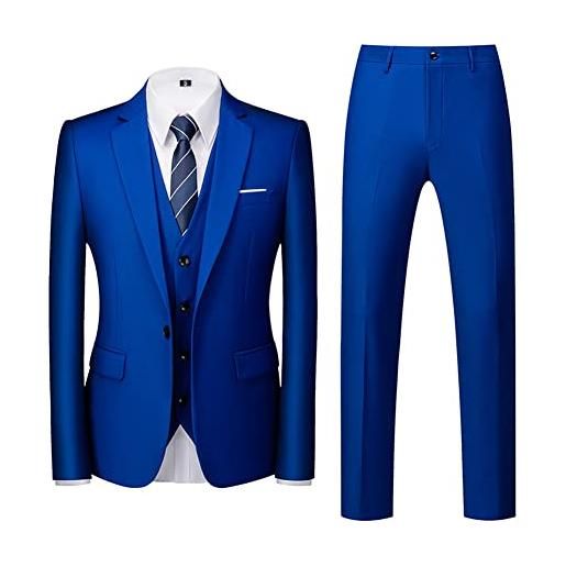 DAIHAN uomo vestibilità su misura abito da cerimonia formale da matrimonio risvolto sciallato completo smoking blazer pantalone e gilet tinta unita abito classico a 3 pezzi bao. Blu 4xl